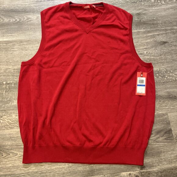 IZOD Men's Sweater Vest Red Golf Vest Fall Winter Size XLT - Picture 2 of 9